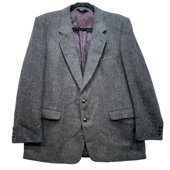 Sergio Valente Mens Herringbone Wool Blazer Jacket Size 46 Gray Made In Turkey - Picture 1 of 15
